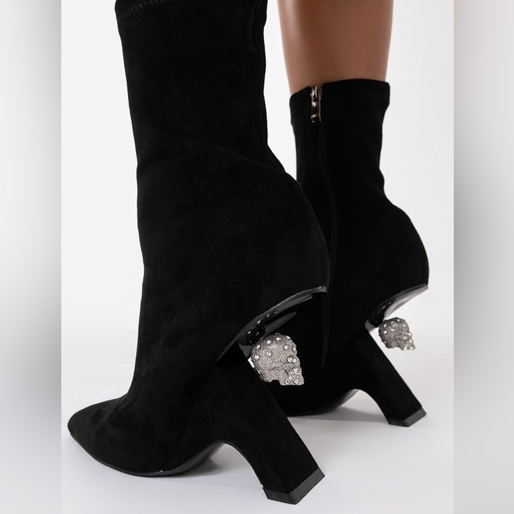 SALE!!!!!DIAMONDS SKULL BOOTIE IN BLACK, ANKLE BOOTS, black boots, wedged heels, - Picture 4 of 7